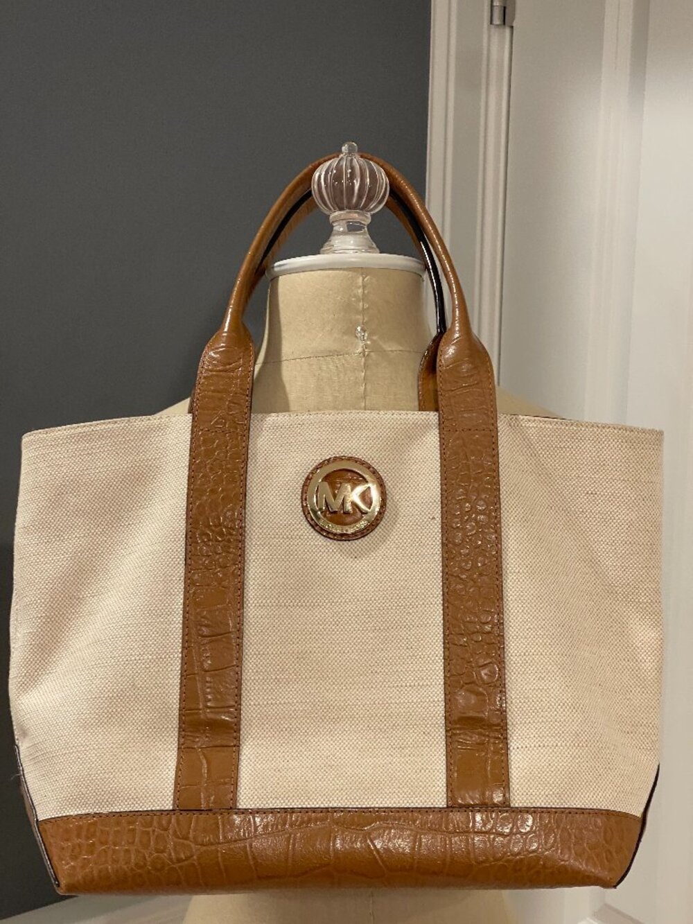 Michael Kors Canvas & Croc-Embossed Leather Bag